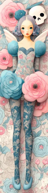 Free angel bookmark featuring big flowers and pink and blue angel